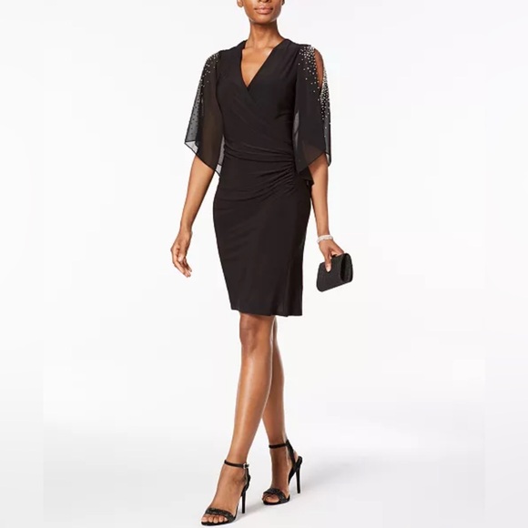 MSK Embellished black Cold-Shoulder Dress with Sheer Sleeves/size M - Picture 1 of 14